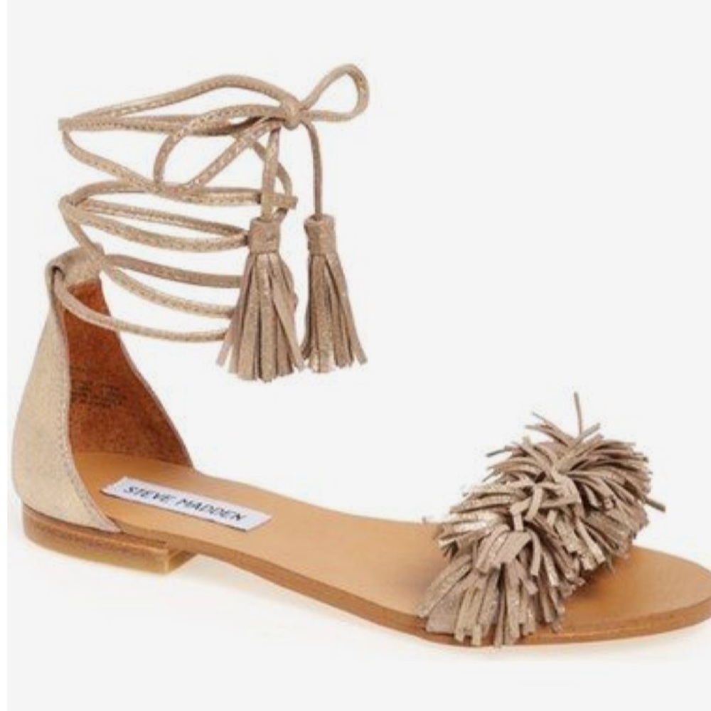 Steve Madden fringe tie up sandals taupe 5.5